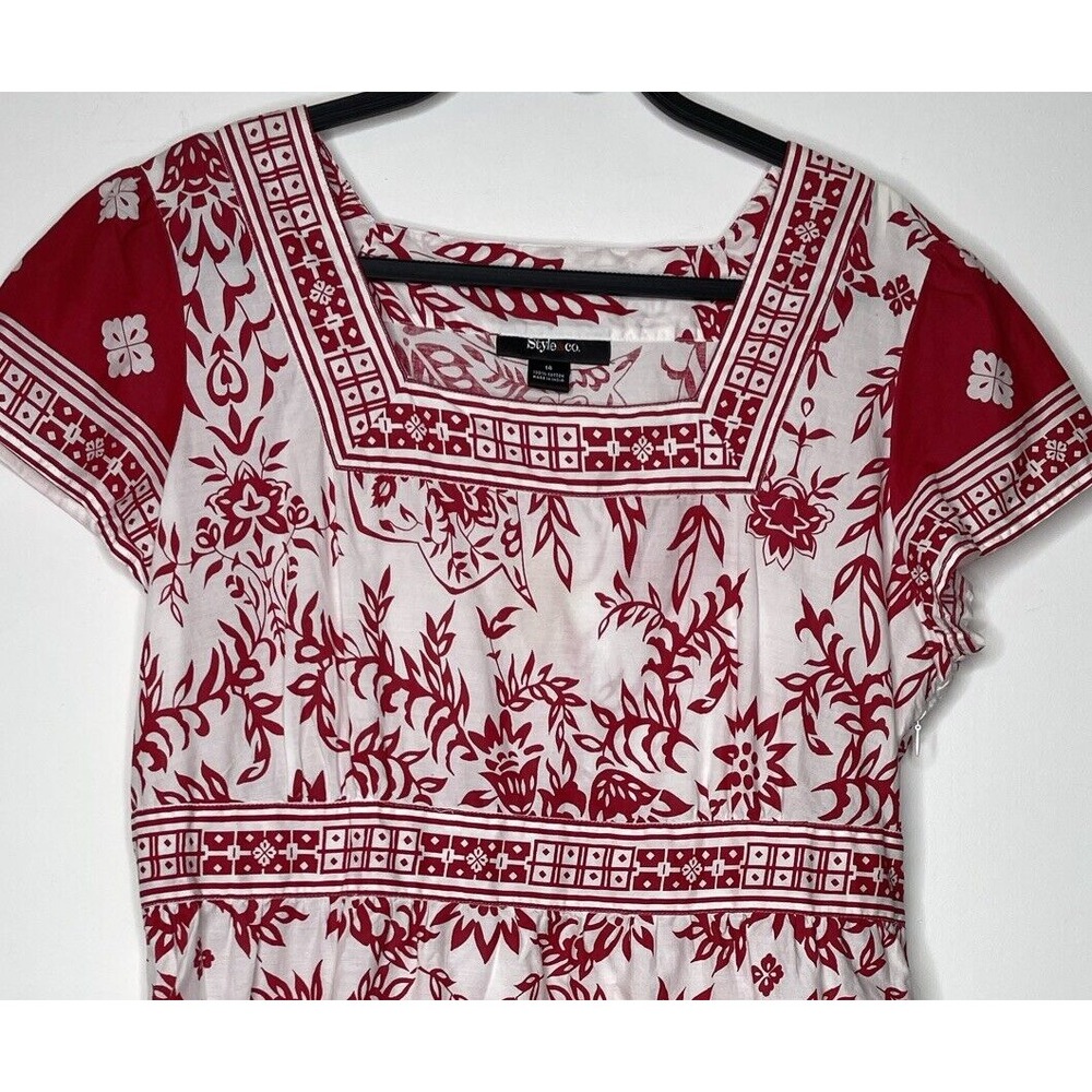 Style & Co. Lightweight Red/white Cotton Blouse Top Women's Size 14 Side Zip